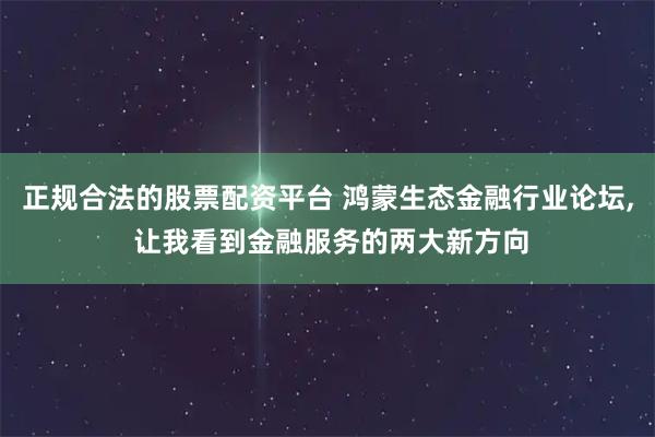 正规合法的股票配资平台 鸿蒙生态金融行业论坛, 让我看到金融服务的两大新方向